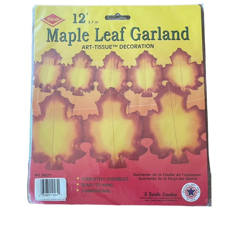 Beistle Autumn Garland Art Tissue 12’ Fall Leaves Thanksgiving 2003 NOS NIP VTG